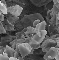 BASF has scaled-up and produced MOFs on industrial scale. With their crystalline, three-dimensional structures, MOFs offer a high capacity for the storage of a wide range of molecules including carbon dioxide (CO₂),  and water (H₂O). 
Photo: BASF